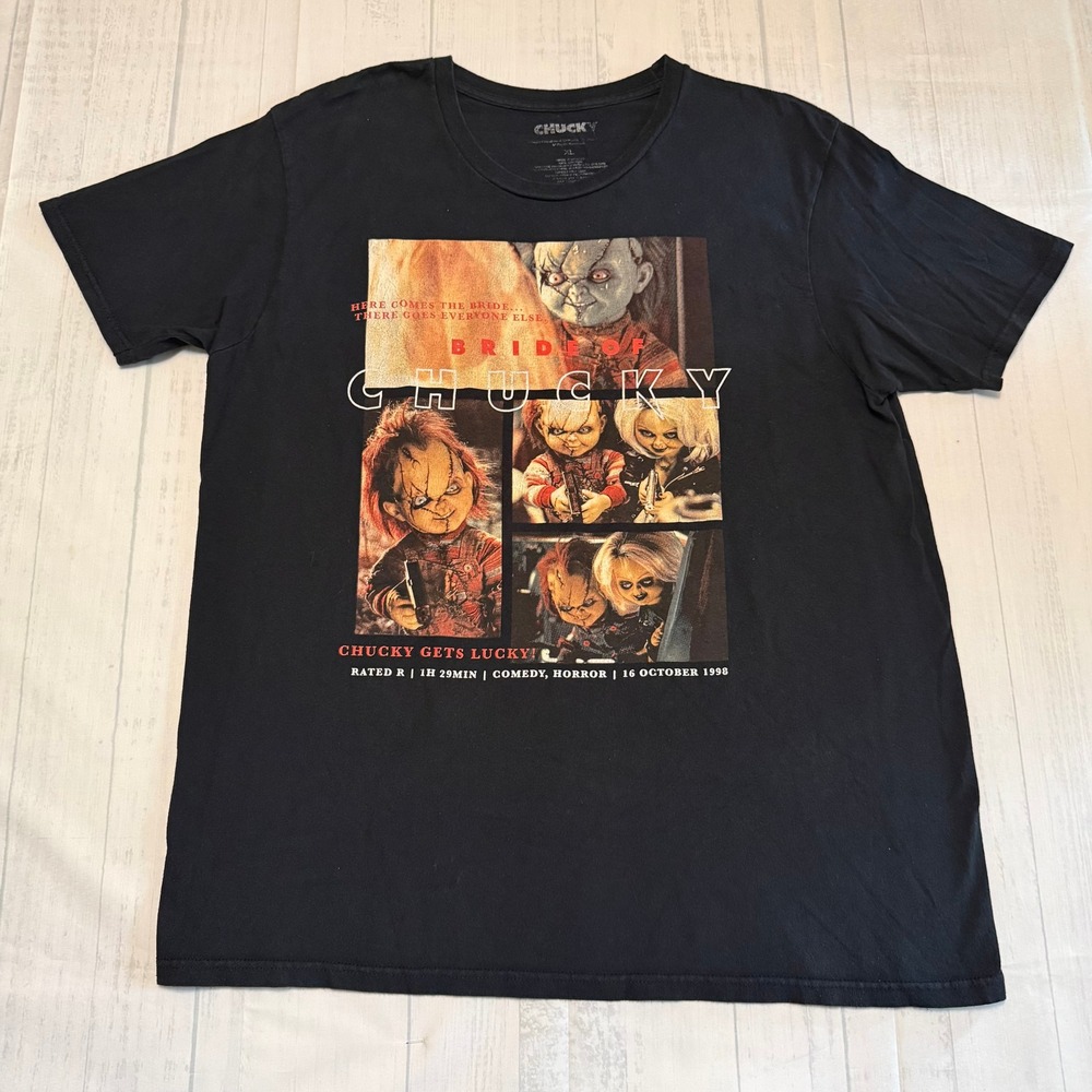 Chucky Bride of Chucky Movie Graphic T-Shirt Mens XL Black Horror Film Tee